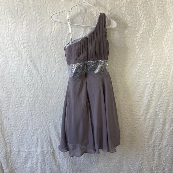 Wedding Prom Cocktail Party Dress Formal one shoulder pleated silver bling waist - Picture 2 of 5